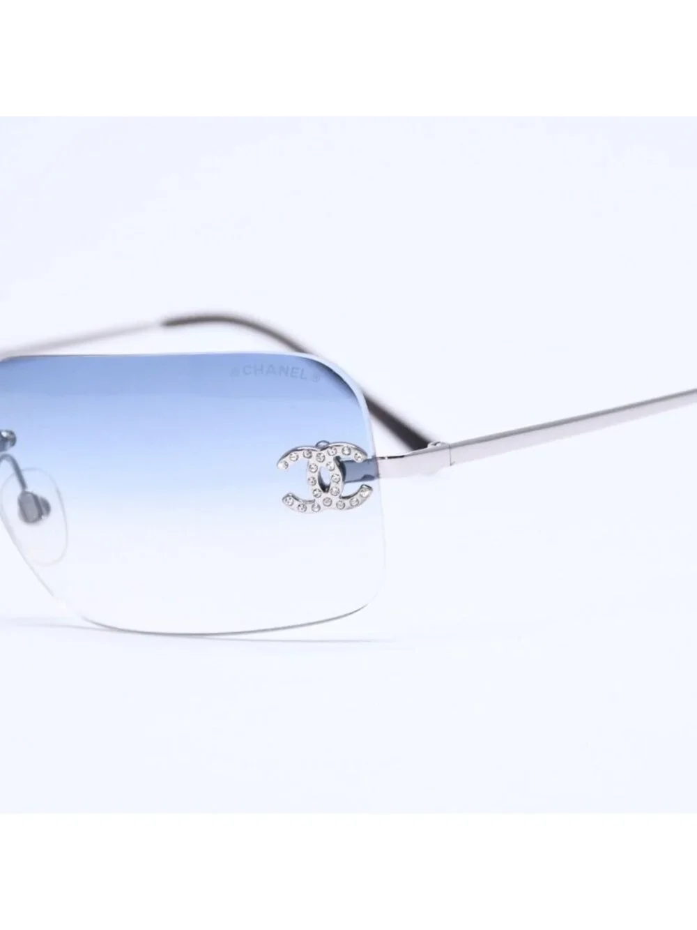 Chanel Rimless Sunglasses Rhinestone CC Logo Eyewear